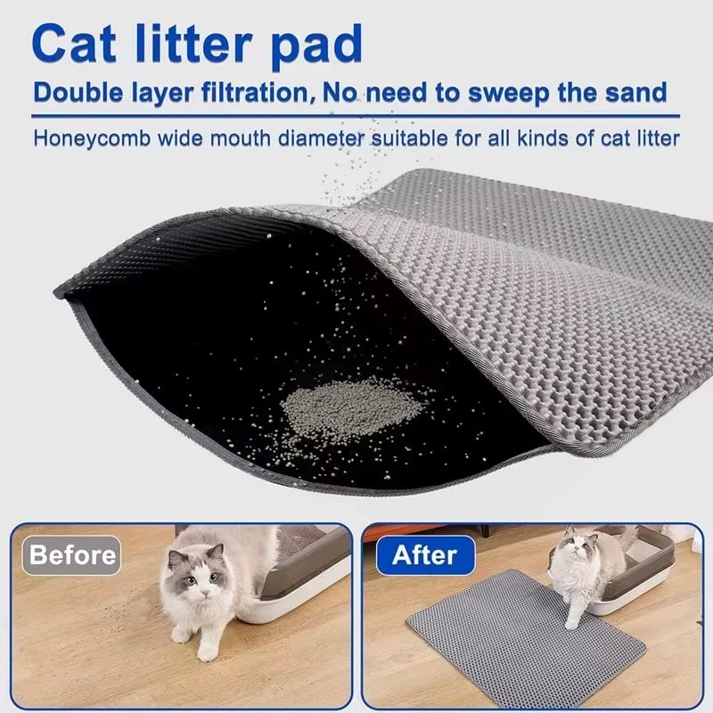 Estera de arena para gatos, impermeable, doble capa, almohadilla limpia, plegable, aplicable, caja de arena para gatos, duradera y fácil de limpiar