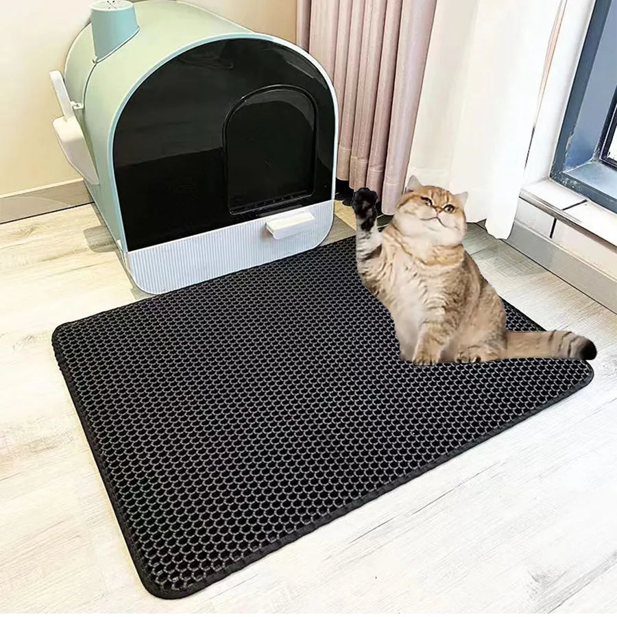 Estera de arena para gatos, impermeable, doble capa, almohadilla limpia, plegable, aplicable, caja de arena para gatos, duradera y fácil de limpiar