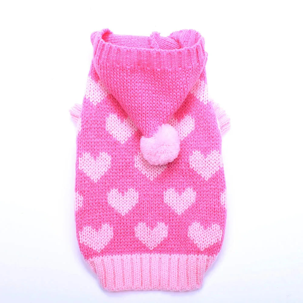 Suéter con capucha para perros y gatos, jersey con patrones de corazones, abrigo para cachorros, chaqueta, ropa cálida para Chihuahua Yorkie Poodle