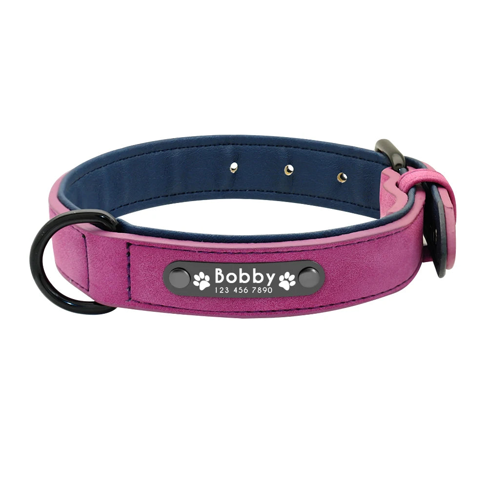 Collar personalizado de cuero para perro, accesorio acolchado interior para identificación de mascotas, para perros pequeños, medianos y grandes, Pitbull y Bulldog