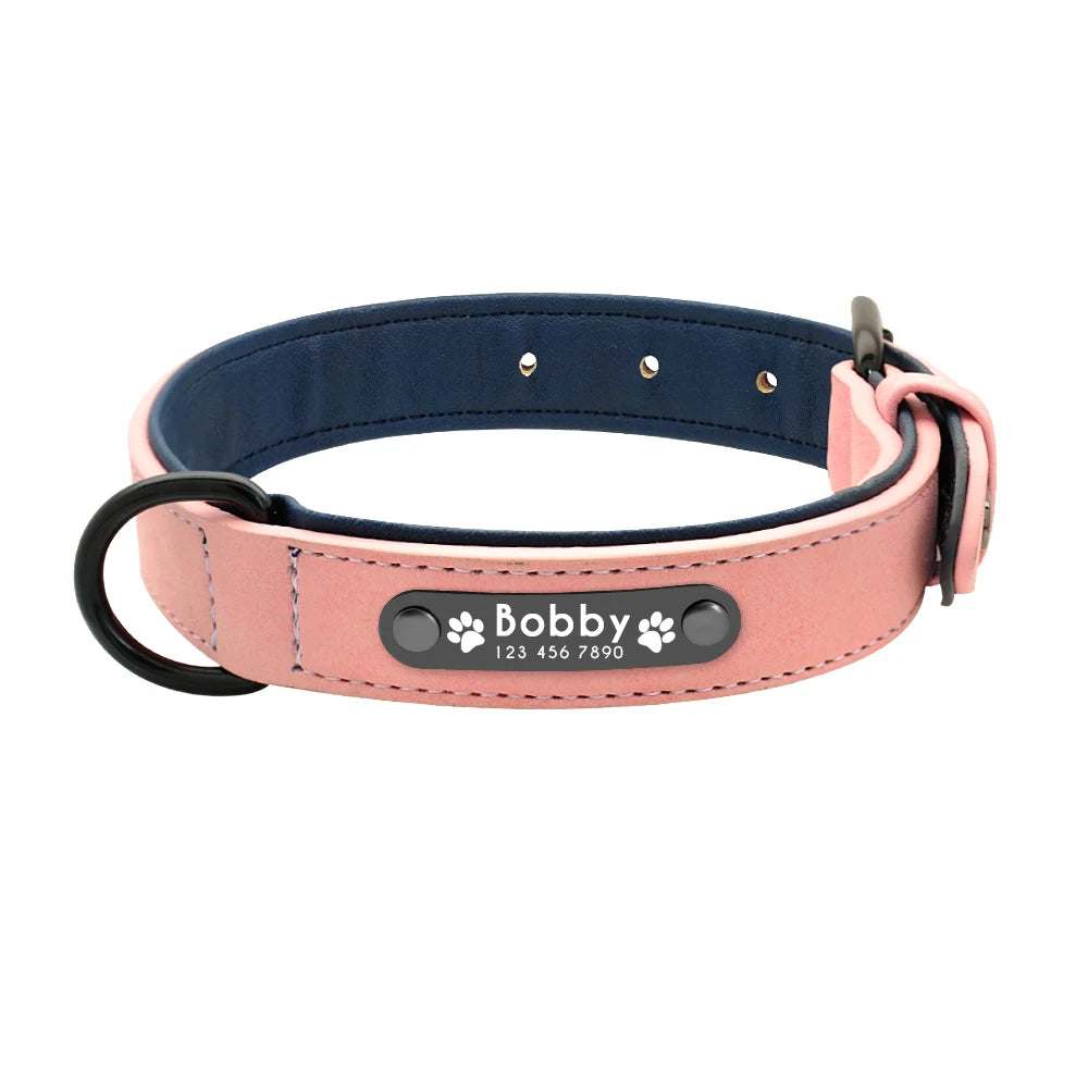 Collar personalizado de cuero para perro, accesorio acolchado interior para identificación de mascotas, para perros pequeños, medianos y grandes, Pitbull y Bulldog