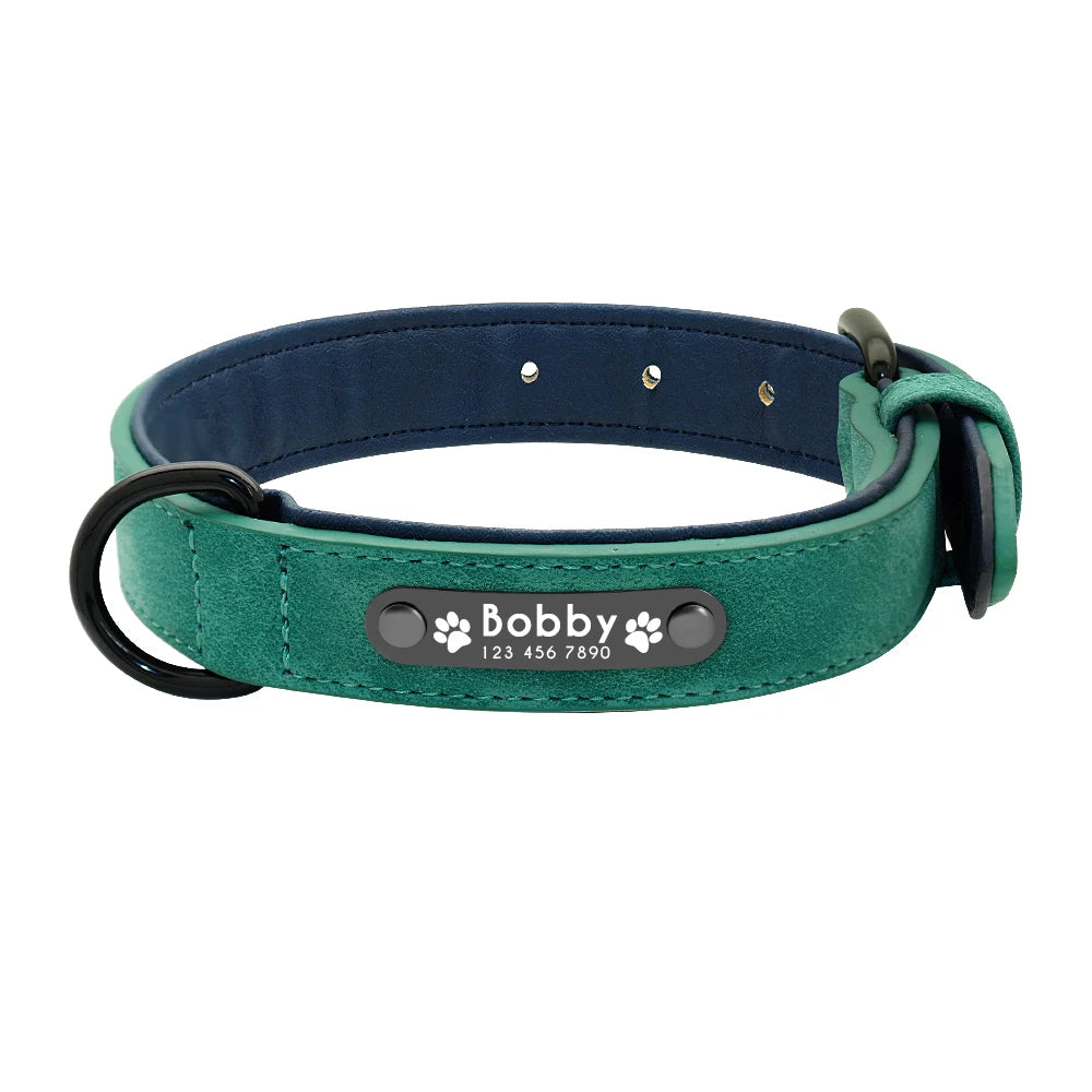 Collar personalizado de cuero para perro, accesorio acolchado interior para identificación de mascotas, para perros pequeños, medianos y grandes, Pitbull y Bulldog