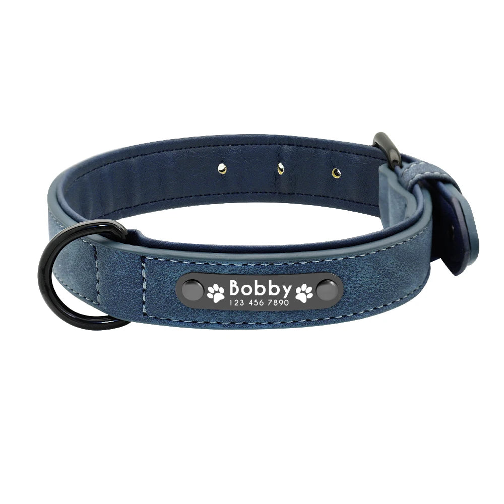 Collar personalizado de cuero para perro, accesorio acolchado interior para identificación de mascotas, para perros pequeños, medianos y grandes, Pitbull y Bulldog