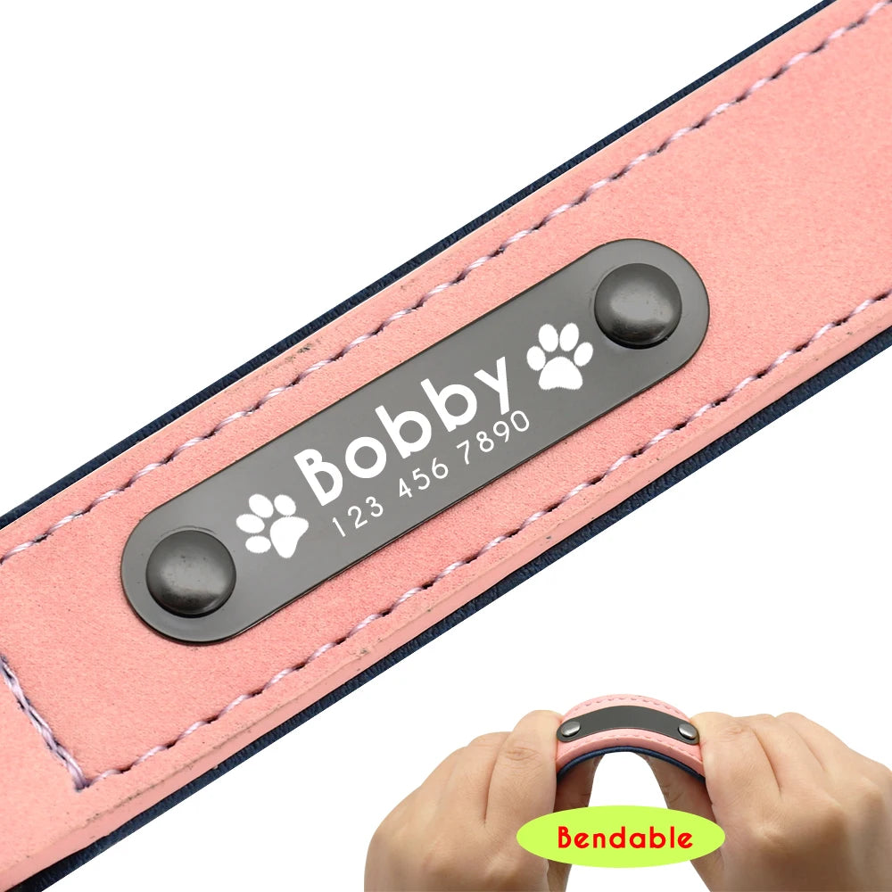 Collar personalizado de cuero para perro, accesorio acolchado interior para identificación de mascotas, para perros pequeños, medianos y grandes, Pitbull y Bulldog
