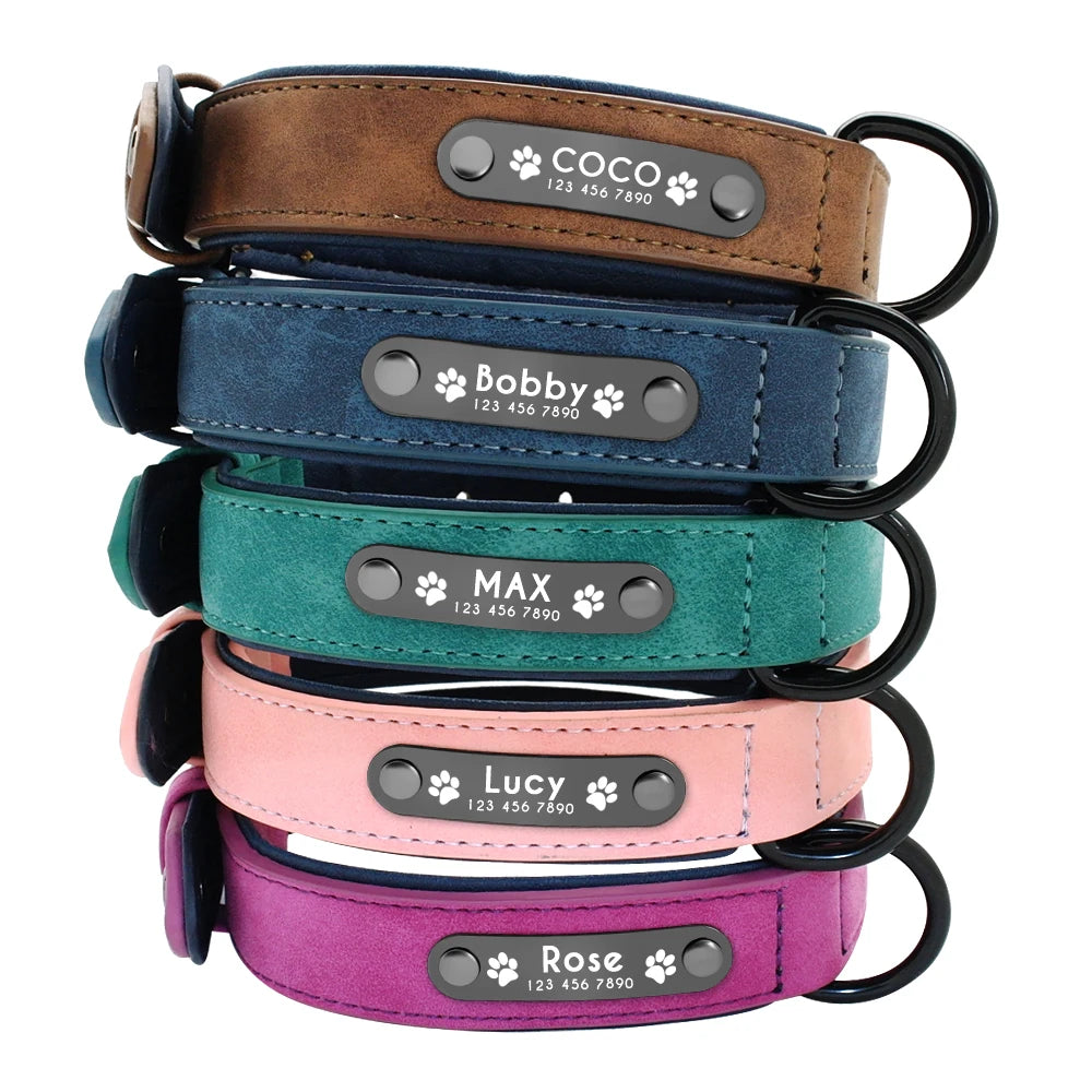 Collar personalizado de cuero para perro, accesorio acolchado interior para identificación de mascotas, para perros pequeños, medianos y grandes, Pitbull y Bulldog