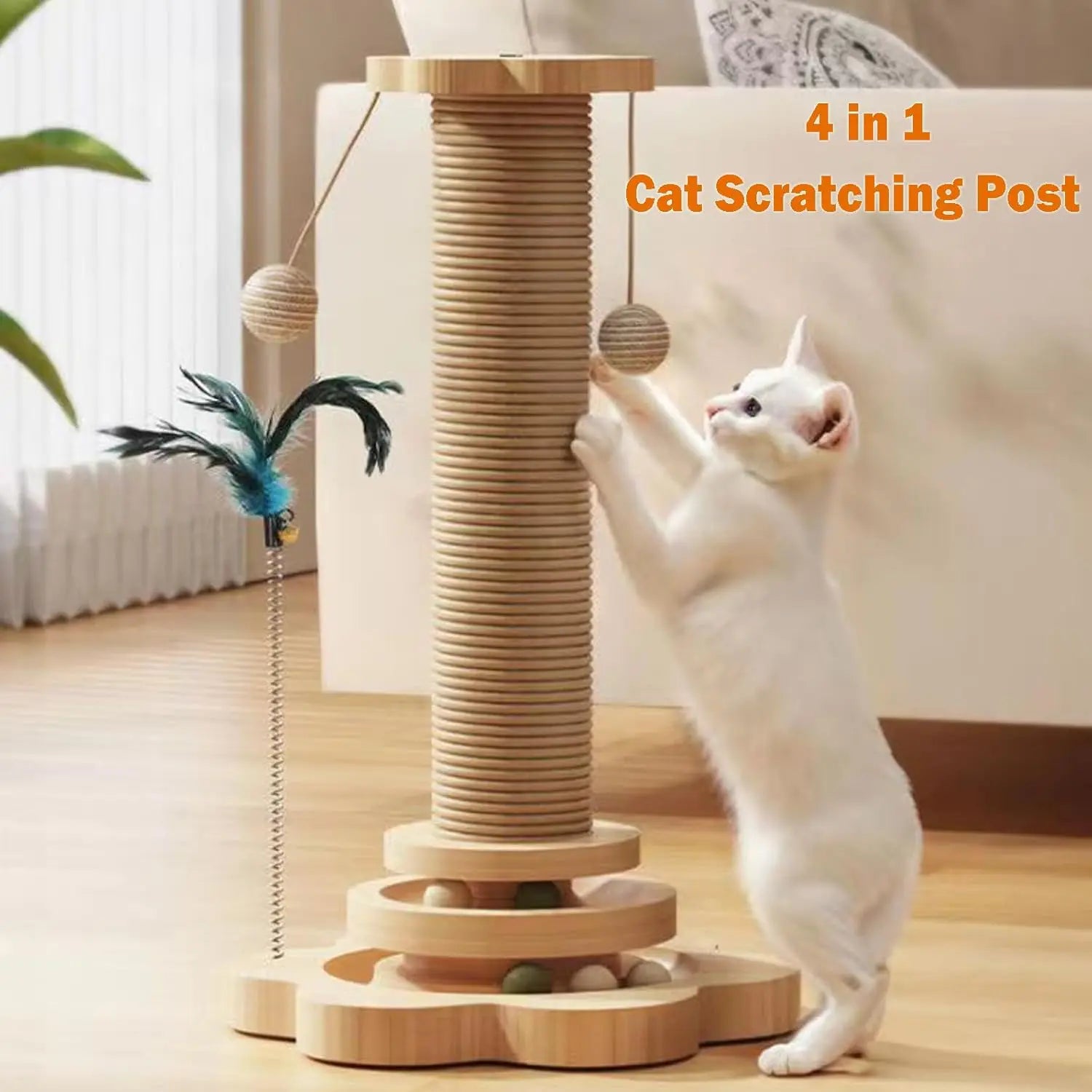 Juguete para gatos de madera maciza con forma de pétalo con bola de hierba gatera, plato giratorio para gatos de madera maciza, palo de Teaser, bola de Teaser, poste para rascar gatos
