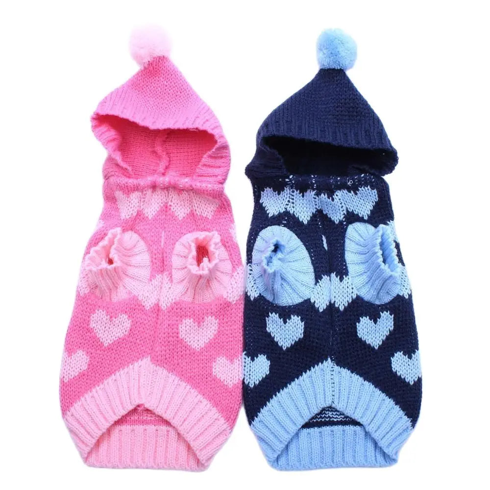 Suéter con capucha para perros y gatos, jersey con patrones de corazones, abrigo para cachorros, chaqueta, ropa cálida para Chihuahua Yorkie Poodle