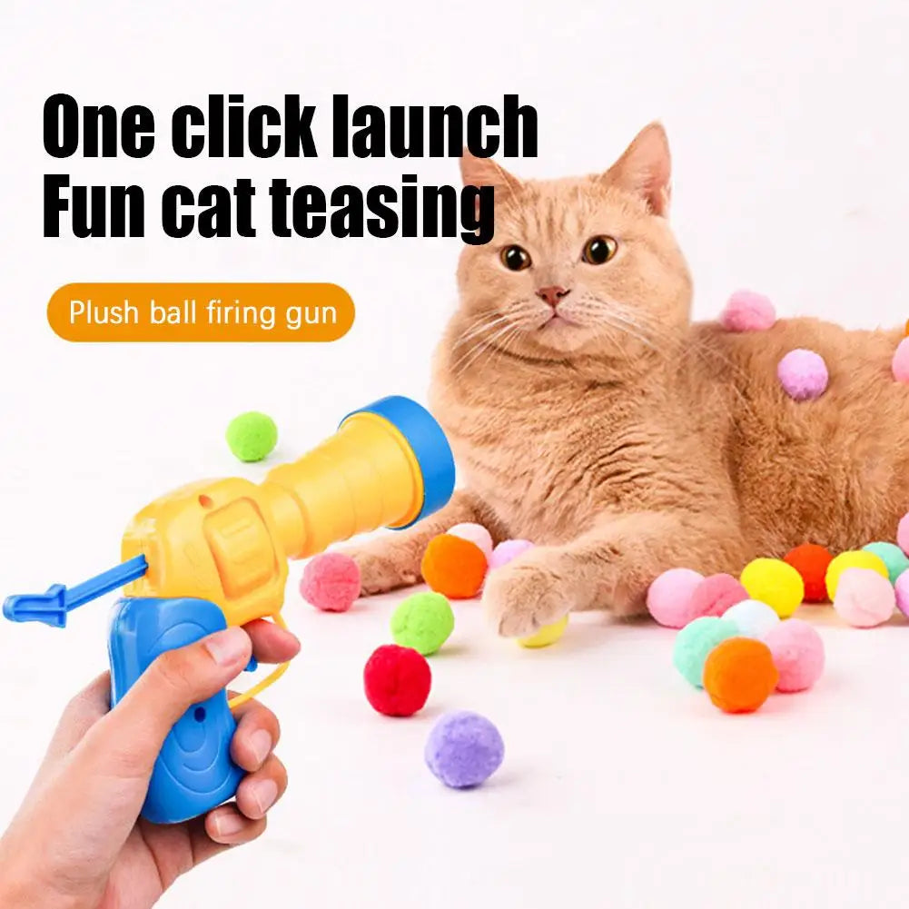 Juguetes De lanzamiento interactivo para gatos, juguete de entrenamiento para mascotas, Mini juegos de pistola de tiro creativa, Bola de felpa elástica, suministros para mascotas