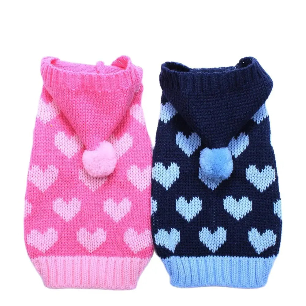 Suéter con capucha para perros y gatos, jersey con patrones de corazones, abrigo para cachorros, chaqueta, ropa cálida para Chihuahua Yorkie Poodle
