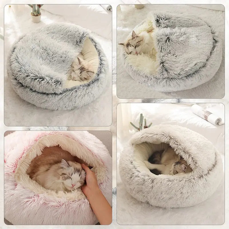 Cama redonda de felpa para gato y perro, colchón cálido y suave con cubierta, cueva para dormir, cueva para perros pequeños y gatitos