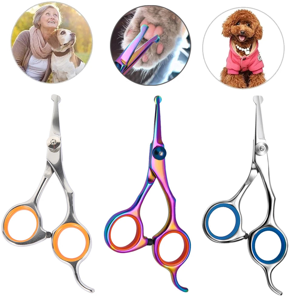 Tijeras de acero inoxidable para mascotas. Corte de pelo, patas, orejas y ojos de perros
