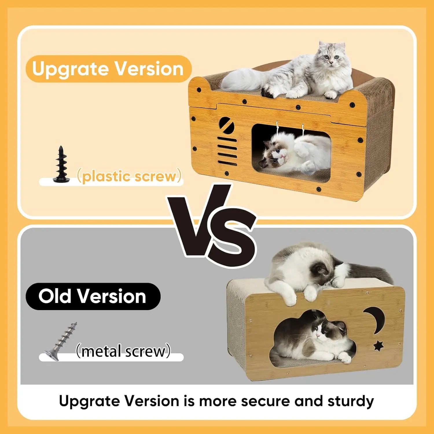 Cama rascador para gatos, tablero corrugado desmontable de madera, juguete de bola colgante con agujero para gato, apartamento de cama para gatos de cartón de gran espacio