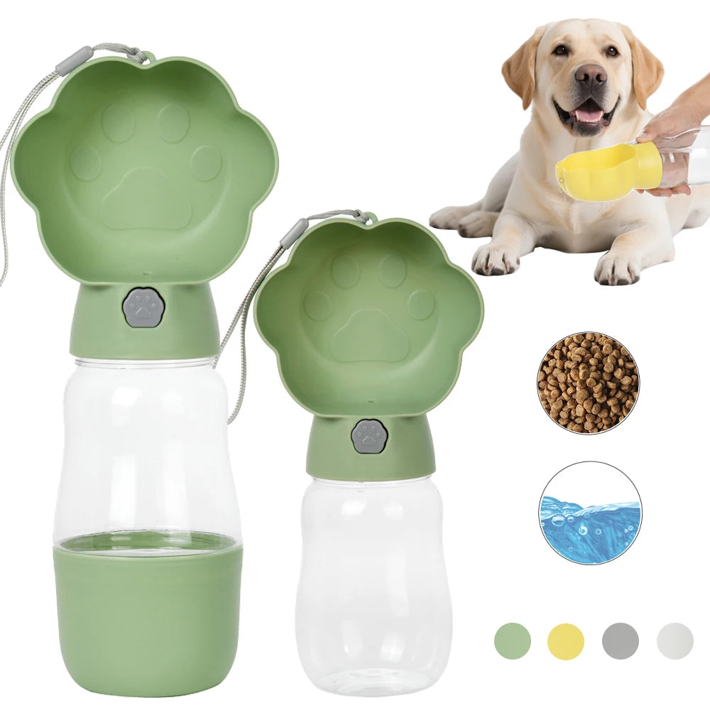Botella de agua 2 en 1 para perros con contenedor de comida para perros pequeños y grandes, cuenco portátil para beber para mascotas, alimentador para cachorros y gatos, Labrodor