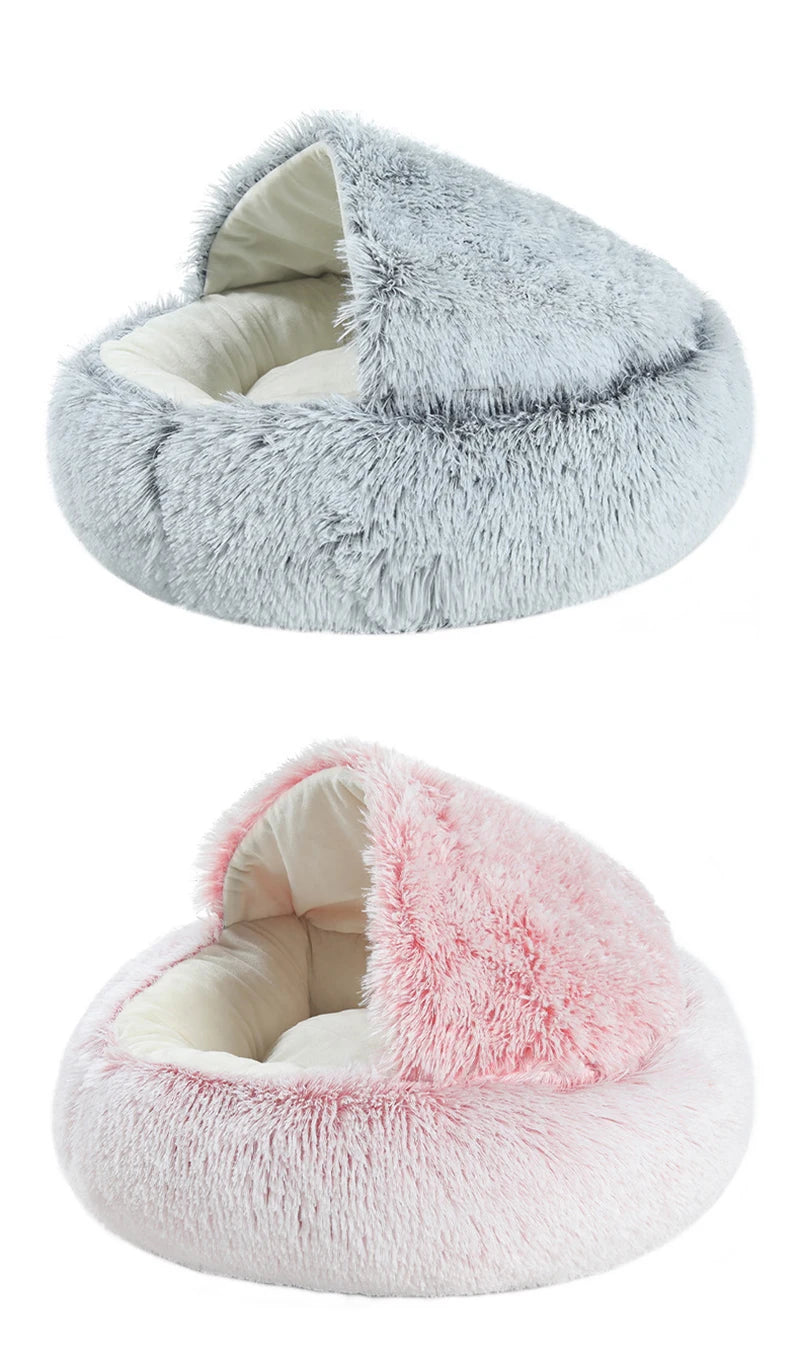 Cama redonda de felpa para gato y perro, colchón cálido y suave con cubierta, cueva para dormir, cueva para perros pequeños y gatitos
