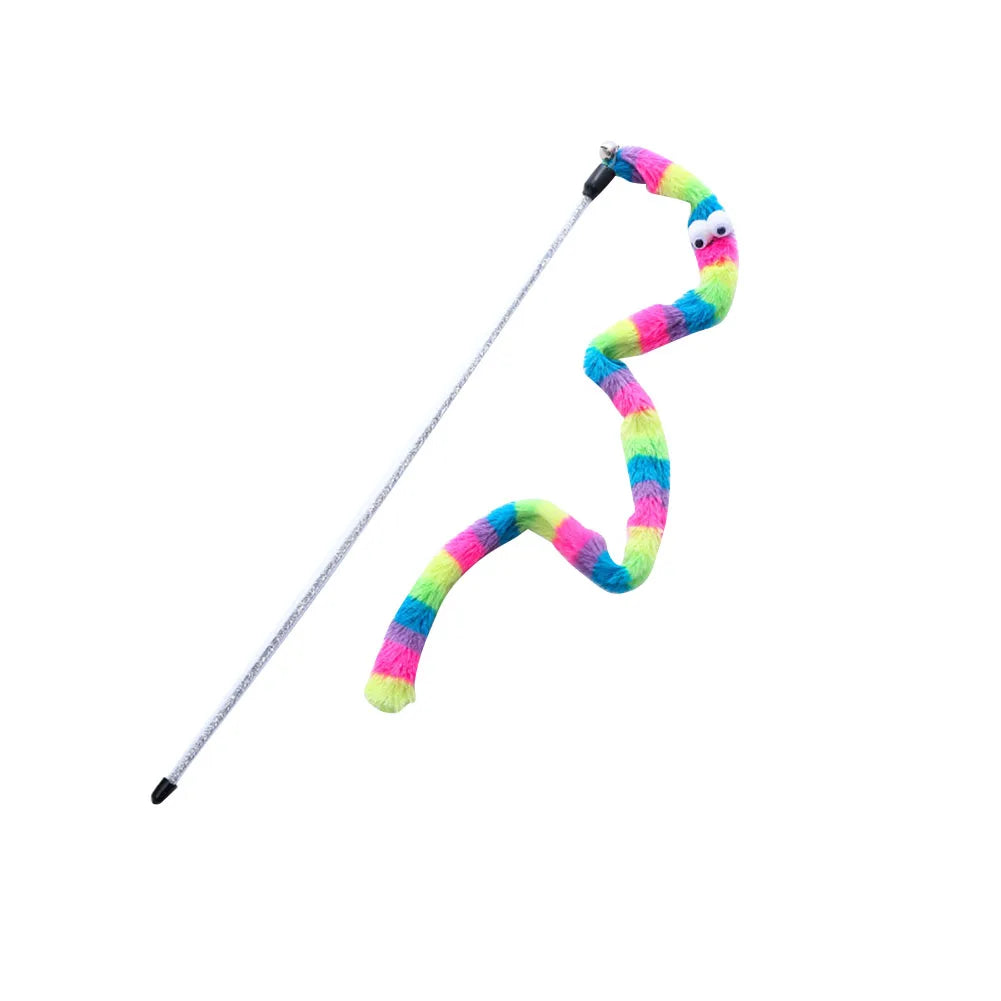 Juguetes para gatos, varita teaser colorida y divertida, juguetes de plástico para mascotas para gatos, palo interactivo, suministros para gatos