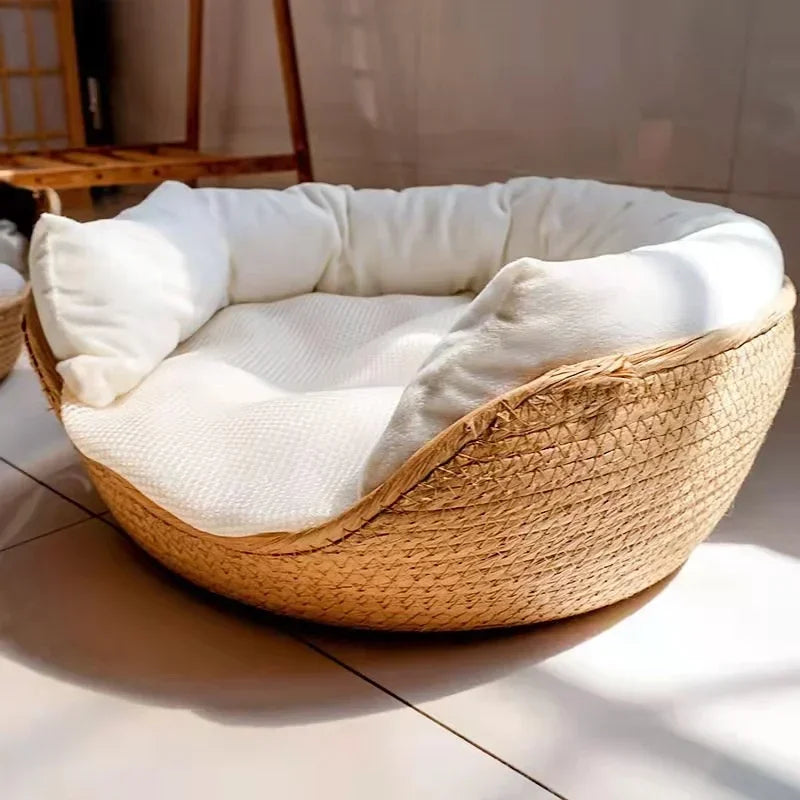 Cama para mascotas, perrera suave para gatos, camas para perros, sofá tejido de bambú, cestas nido acogedoras para las cuatro estaciones, cojín extraíble impermeable, saco de dormir