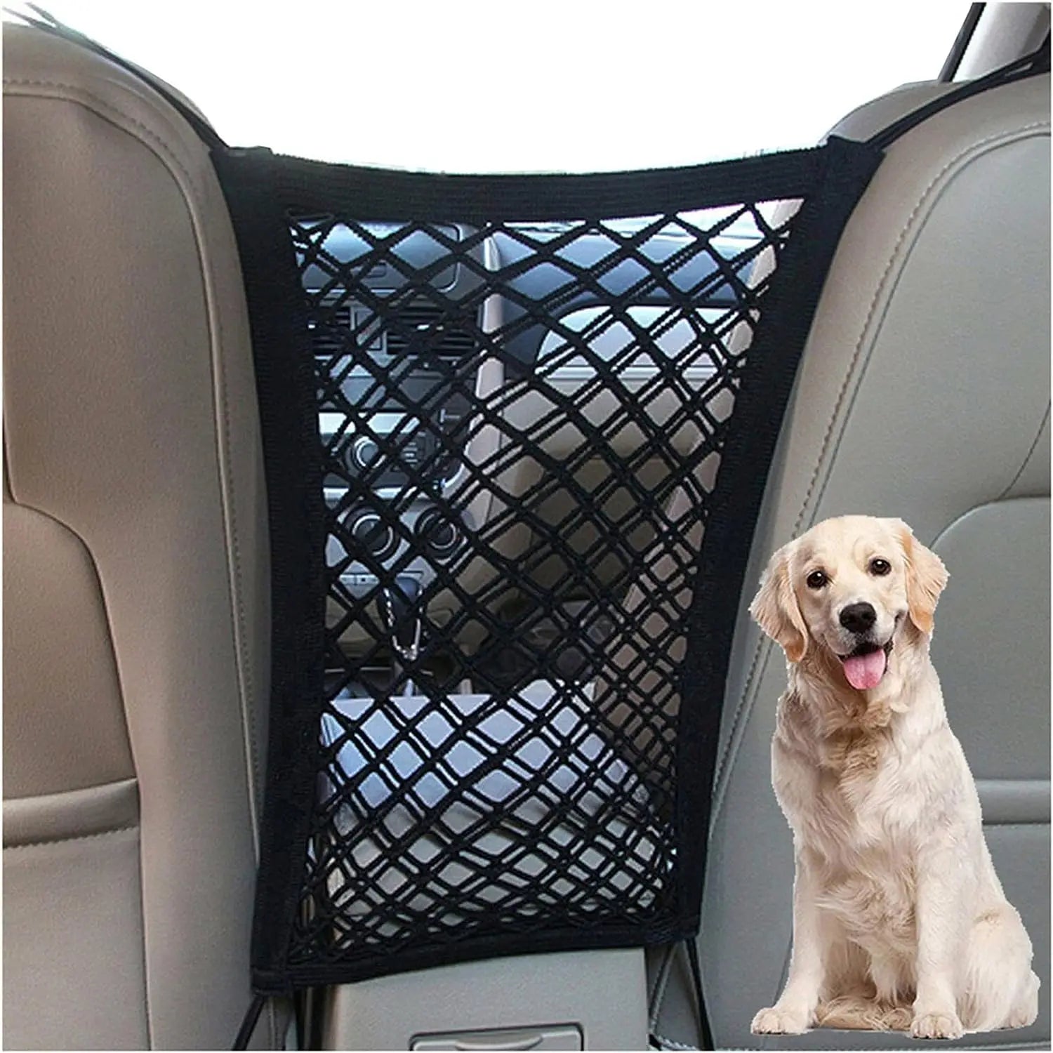 Barrera de coche para perros con red de seguridad y bolsa de almacenamiento