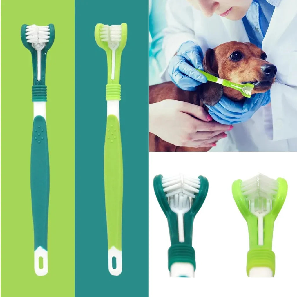 Cepillo de dientes de 3 caras para mascotas, cepillo de dientes de plástico para perros, elimina el mal aliento, limpieza del sarro, boca, cuidado Dental para mascotas, limpieza de boca para gatos