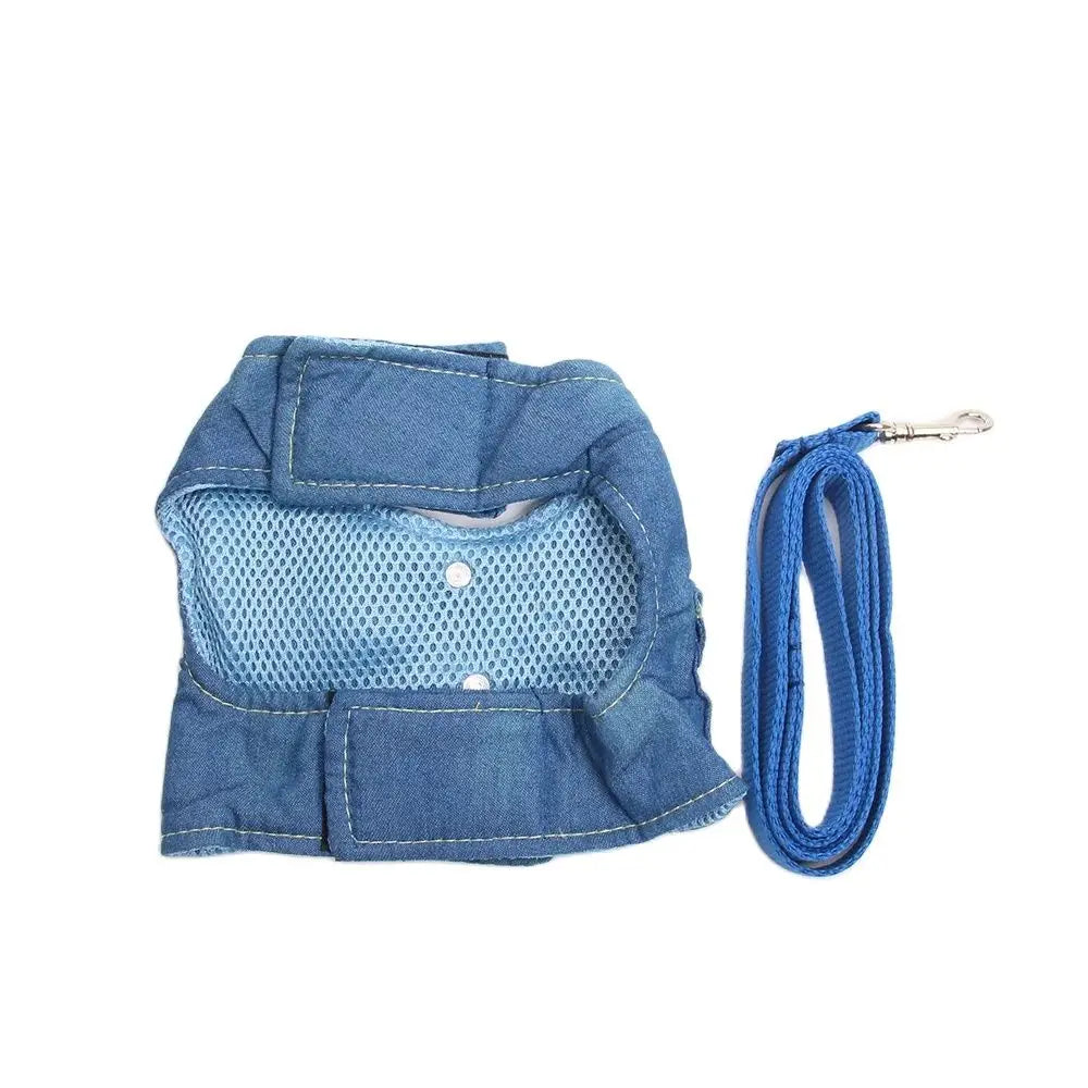 XKSRWE Arnés y correa de control de mezclilla para perros y gatos Chaleco para cachorros de mascotas Collar para caminar de malla suave 2 colores 3 tamaños