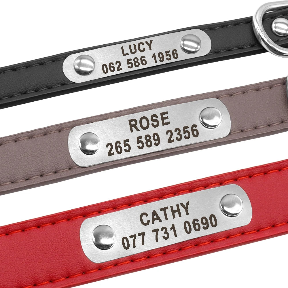 Collar de perro personalizado, duradero, grande, de cuero PU, acolchado, para identificación de mascotas, personalizado para perros pequeños, medianos y grandes, gato, 4 tamaños