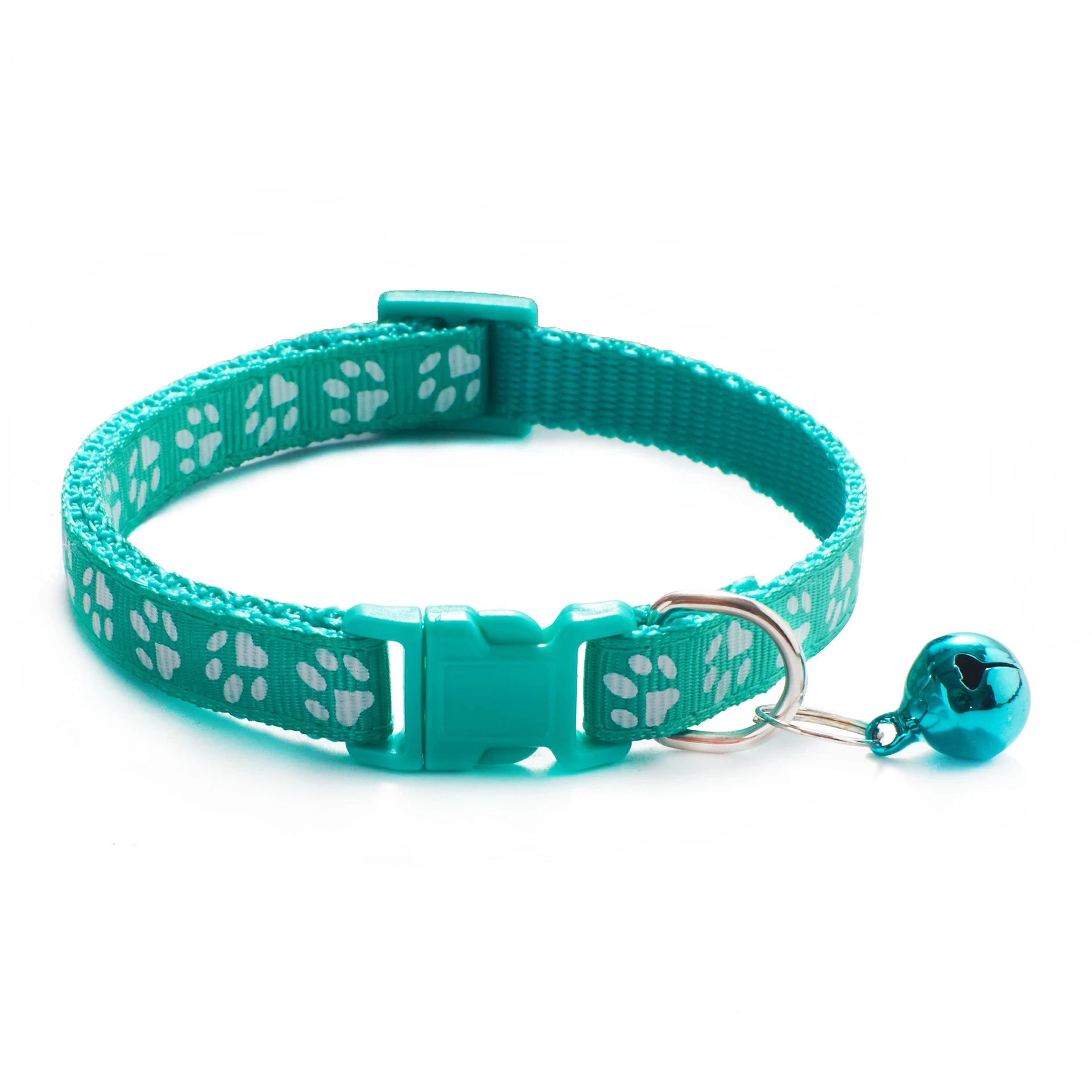 Collar con campana para  gatos. Collar colorido con huella y ajuste de seguridad
