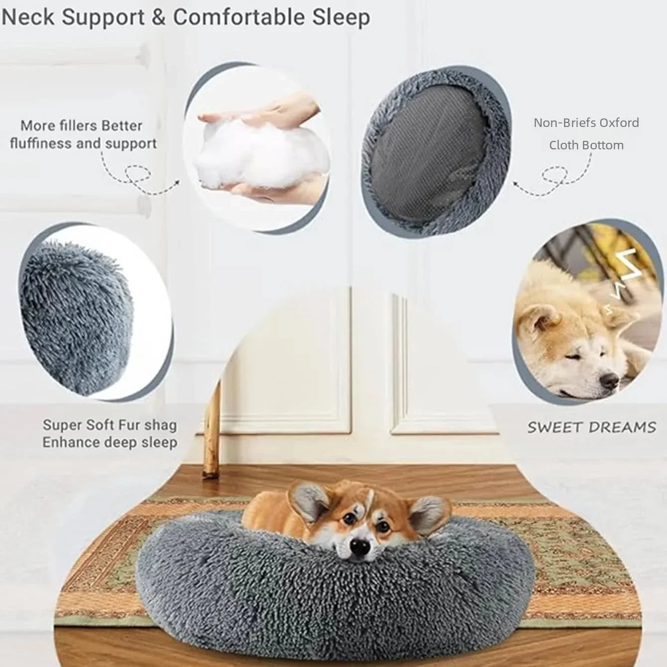 Cama redonda supersuave para mascotas, casa de felpa larga para perros medianos, casa de invierno cálida para dormir, 40-90cm