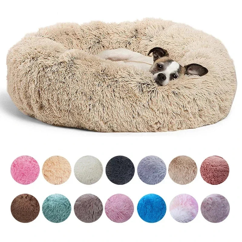 Cama redonda supersuave para mascotas, casa de felpa larga para perros medianos, casa de invierno cálida para dormir, 40-90cm
