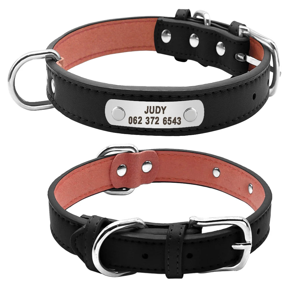 Collar de perro personalizado, duradero, grande, de cuero PU, acolchado, para identificación de mascotas, personalizado para perros pequeños, medianos y grandes, gato, 4 tamaños
