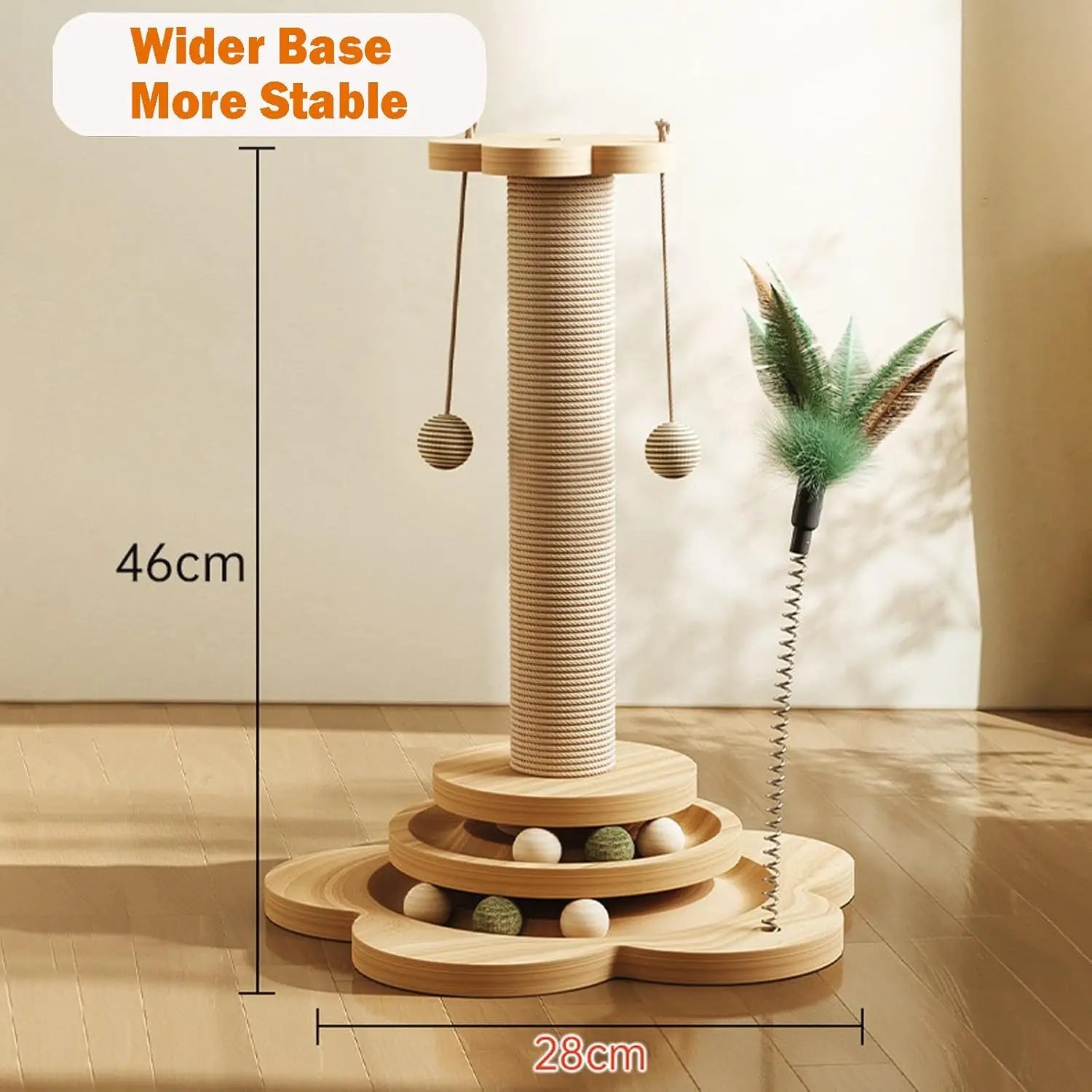 Juguete para gatos de madera maciza con forma de pétalo con bola de hierba gatera, plato giratorio para gatos de madera maciza, palo de Teaser, bola de Teaser, poste para rascar gatos