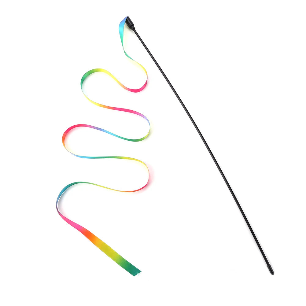 Juguetes para gatos, varita teaser colorida y divertida, juguetes de plástico para mascotas para gatos, palo interactivo, suministros para gatos