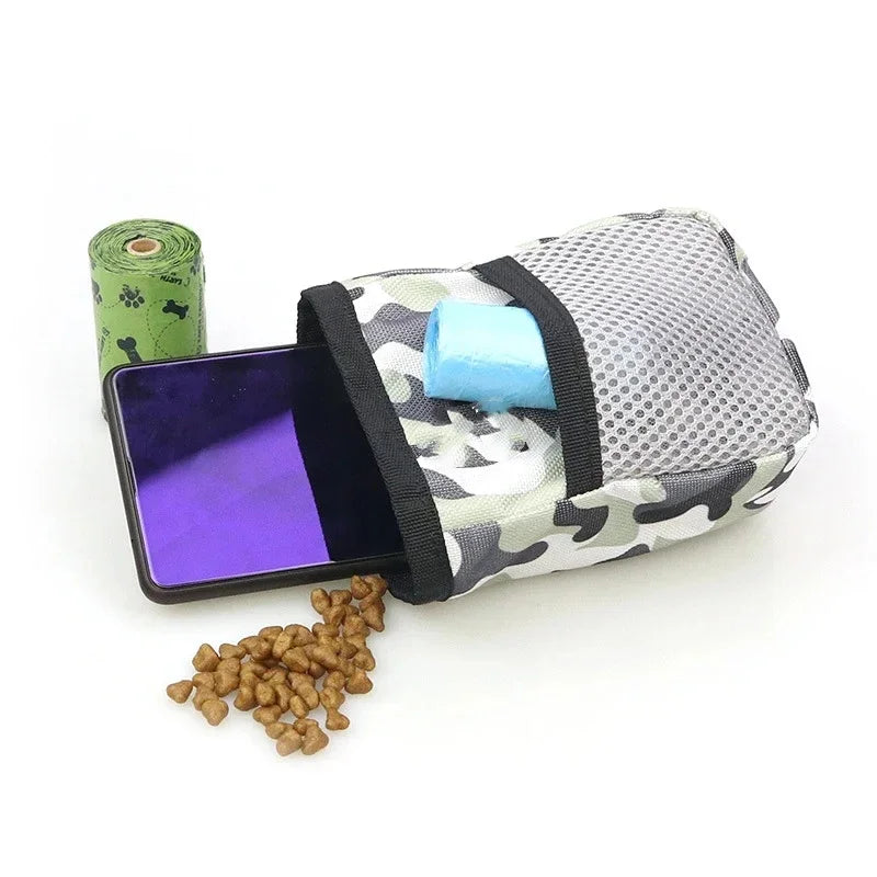 Bolsa de adiestramiento al aire libre para mascotas, tela Oxford, impermeable, duradera, riñonera para mascotas, bolsa multifuncional para equipo para caminar para perros, bolsa para golosinas compacta