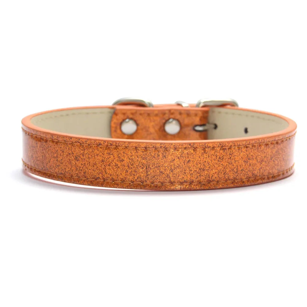Collar de cuero ostentoso para perro y gato, Material brillante, correa para el cuello para cachorro, accesorios para perros pequeños, medianos y grandes, XS-3XL rojo y rosa