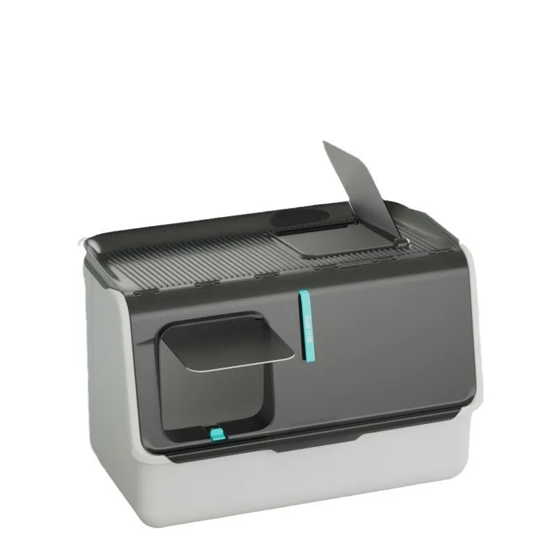 Caja de arena para gatos con entrada superior, Antisalpicaduras, antiolor y de gran capacidad