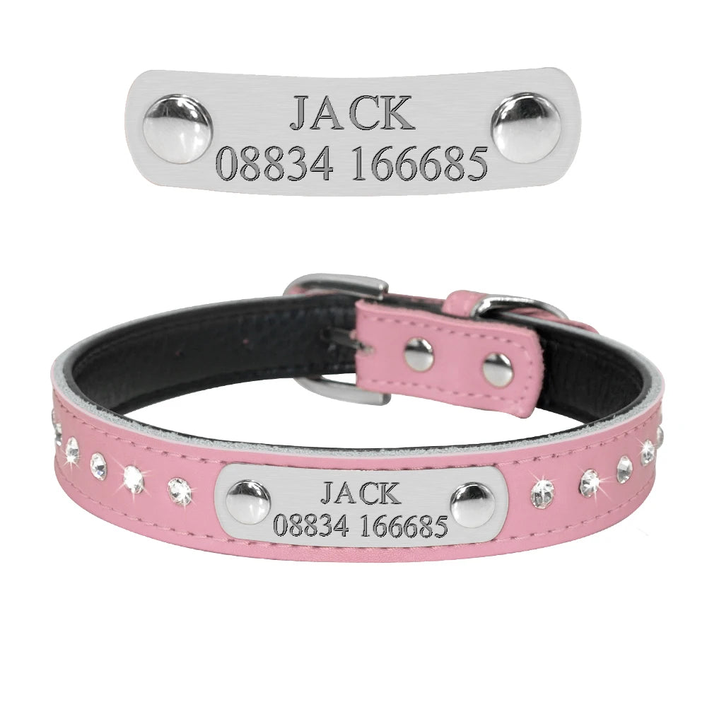 Collar personalizado de cuero para perro, accesorio para cachorro, gato, Chihuahua, Yorkies, color rosa
