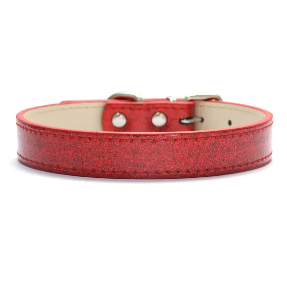 Collar de cuero ostentoso para perro y gato, Material brillante, correa para el cuello para cachorro, accesorios para perros pequeños, medianos y grandes, XS-3XL rojo y rosa