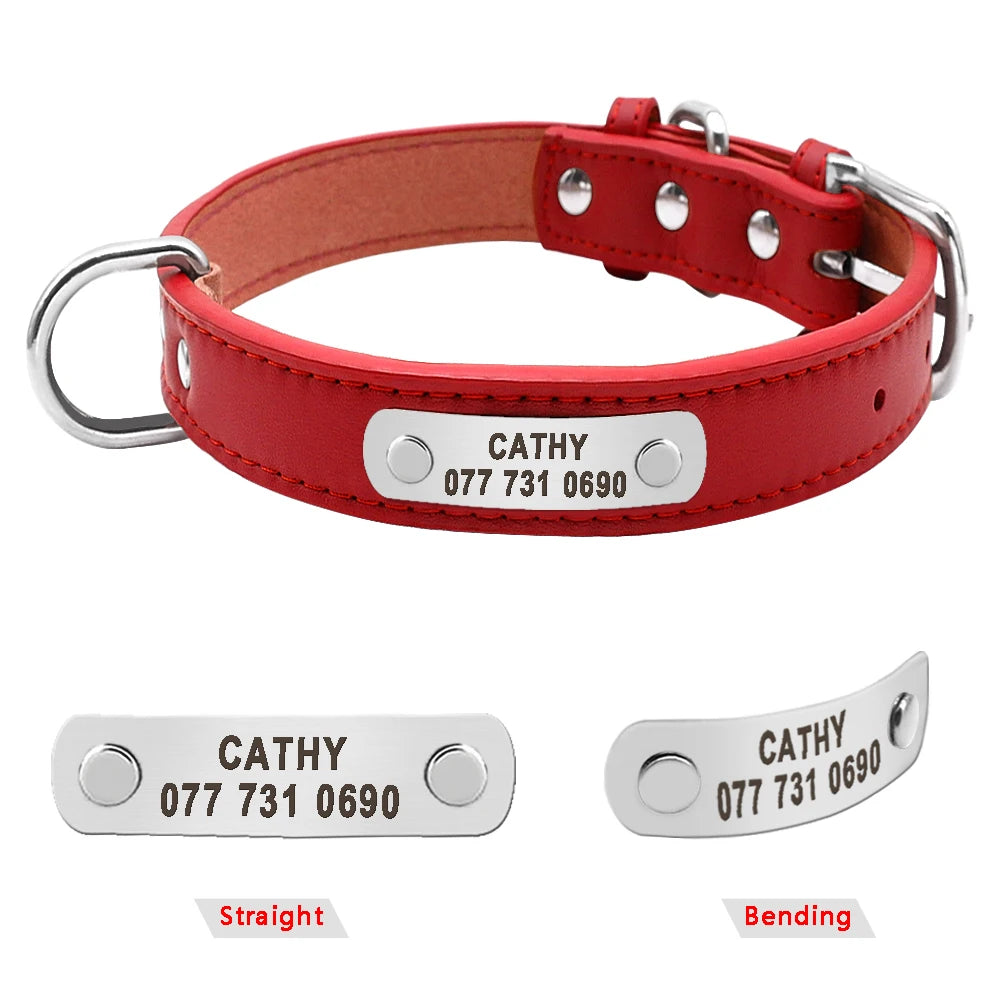 Collar de perro personalizado, duradero, grande, de cuero PU, acolchado, para identificación de mascotas, personalizado para perros pequeños, medianos y grandes, gato, 4 tamaños
