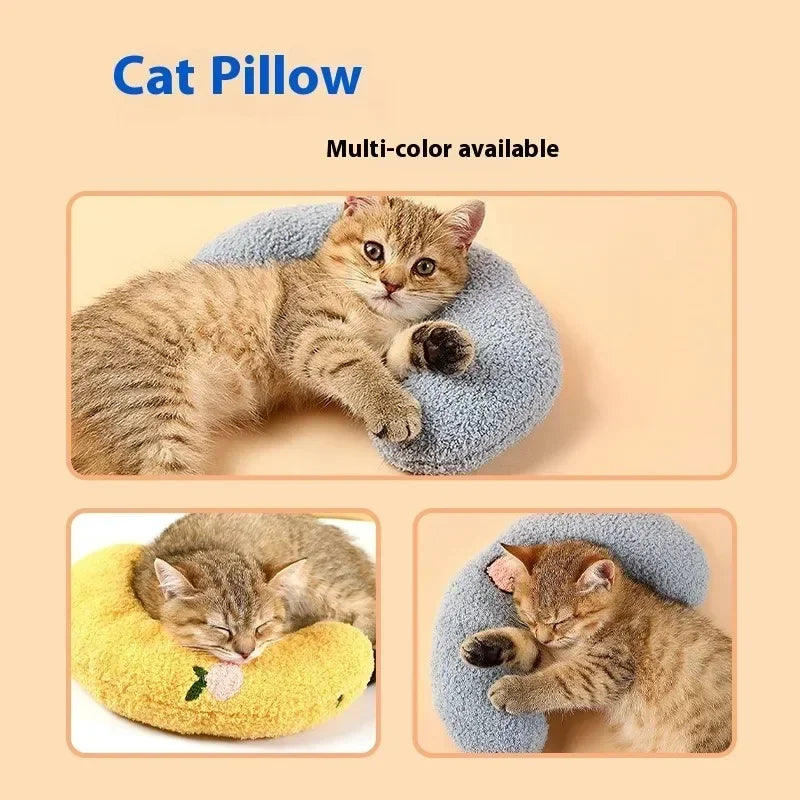 Almohada calmante para mascotas, cómoda y bonita almohadas pequeñas en forma de U para gatos, cojín elástico respetuoso con la piel, accesorios para mascotas para perros