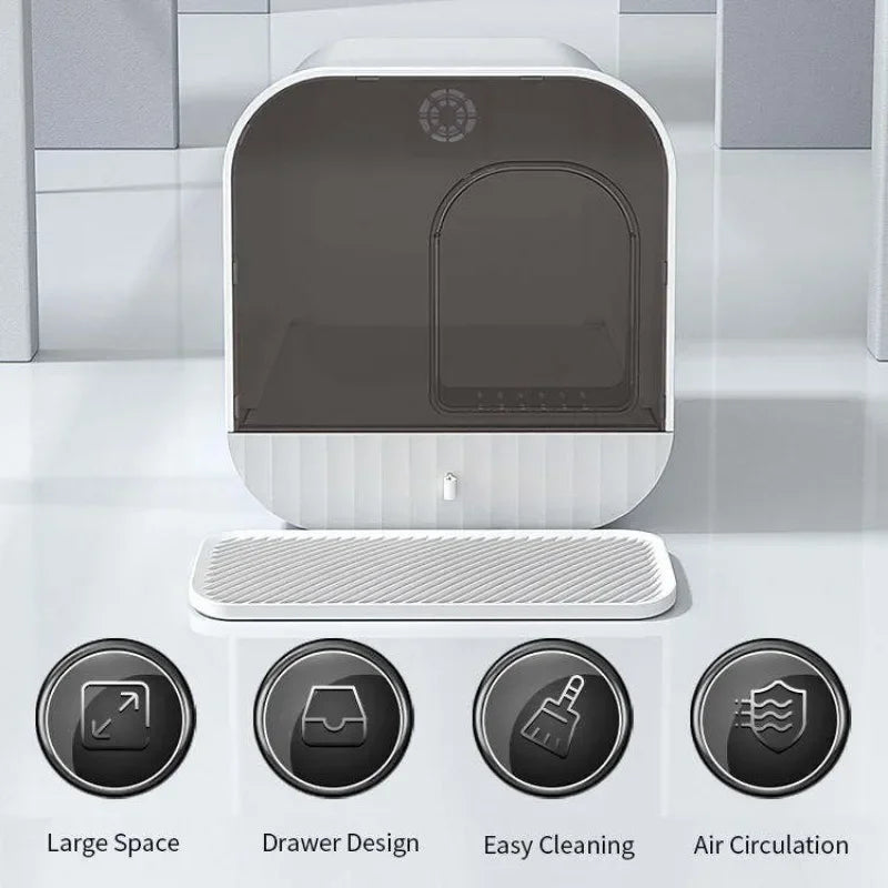 Caja de arena cerrada para gatos. Tipo cajón con cuchara y gran capacidad