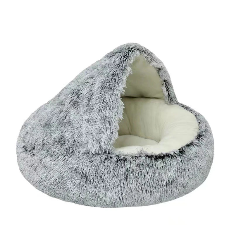 Cama redonda de felpa para gato y perro, colchón cálido y suave con cubierta, cueva para dormir, cueva para perros pequeños y gatitos