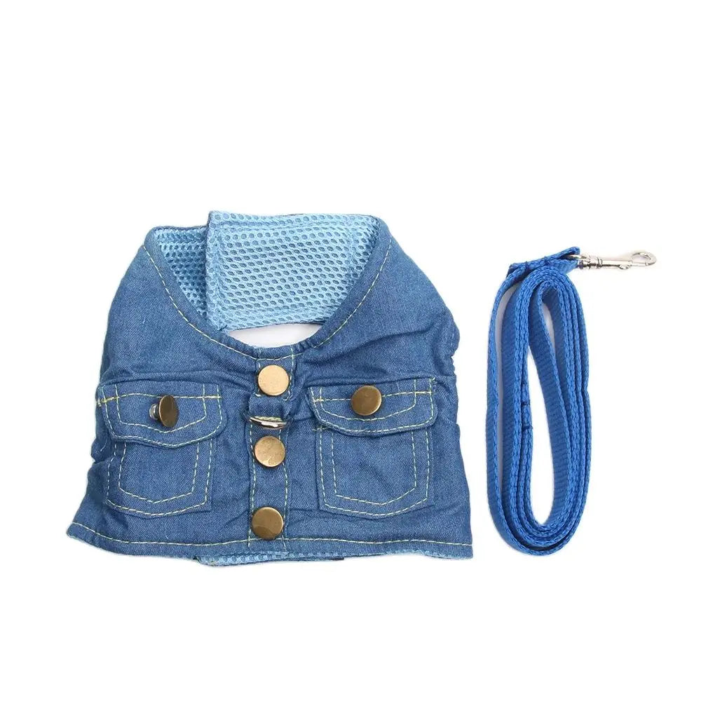 XKSRWE Arnés y correa de control de mezclilla para perros y gatos Chaleco para cachorros de mascotas Collar para caminar de malla suave 2 colores 3 tamaños