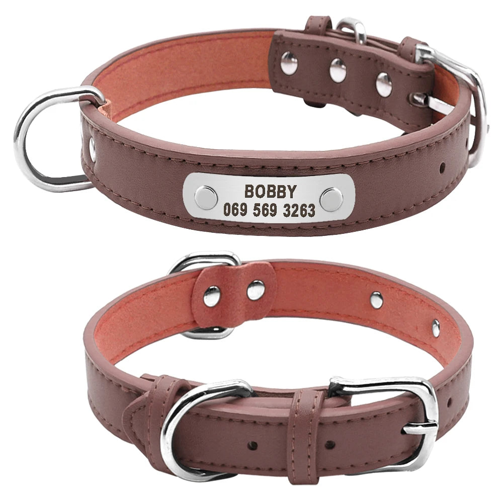 Collar de perro personalizado, duradero, grande, de cuero PU, acolchado, para identificación de mascotas, personalizado para perros pequeños, medianos y grandes, gato, 4 tamaños