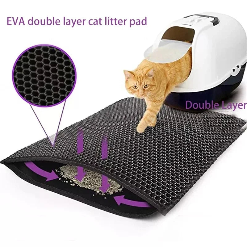 Estera de arena para gatos con regalo, caja de arena impermeable de doble capa para mascotas, estera antideslizante de arena para gatos, estera de cama lavable, productos de almohadilla limpia