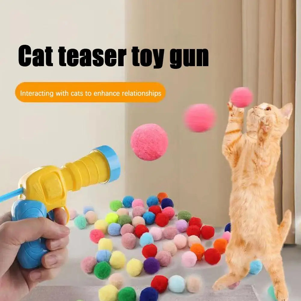 Juguetes De lanzamiento interactivo para gatos, juguete de entrenamiento para mascotas, Mini juegos de pistola de tiro creativa, Bola de felpa elástica, suministros para mascotas