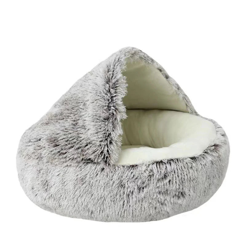 Cama redonda de felpa para gato y perro, colchón cálido y suave con cubierta, cueva para dormir, cueva para perros pequeños y gatitos